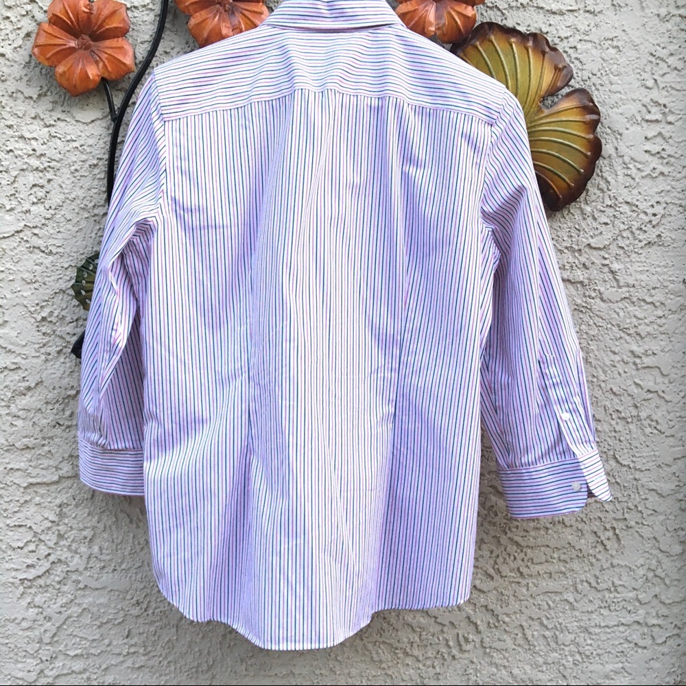 Chaps White Pink Stripe 3/4 Sleeve button-down top - Picture 2 of 3